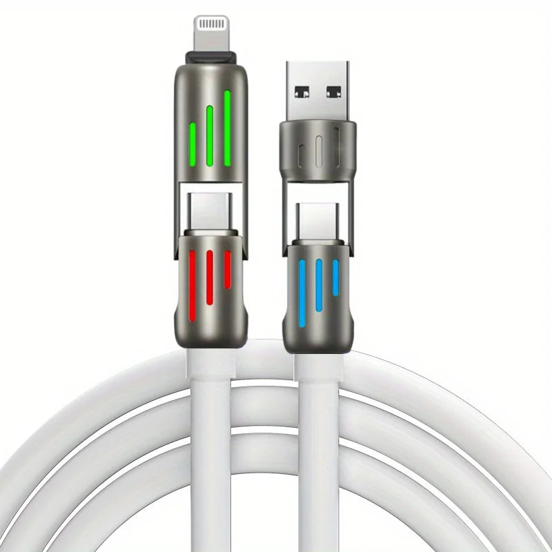 100W Super Fast Charge 4in1 Functional USB Type C Liquid Silicone Aluminum Alloy Data Cable