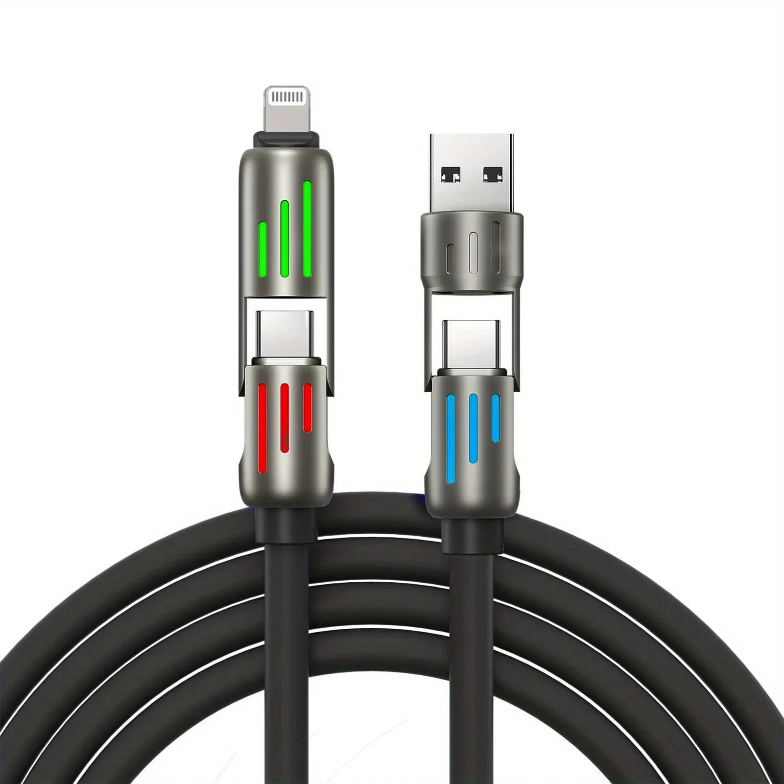 100W Super Fast Charge 4in1 Functional USB Type C Liquid Silicone Aluminum Alloy Data Cable