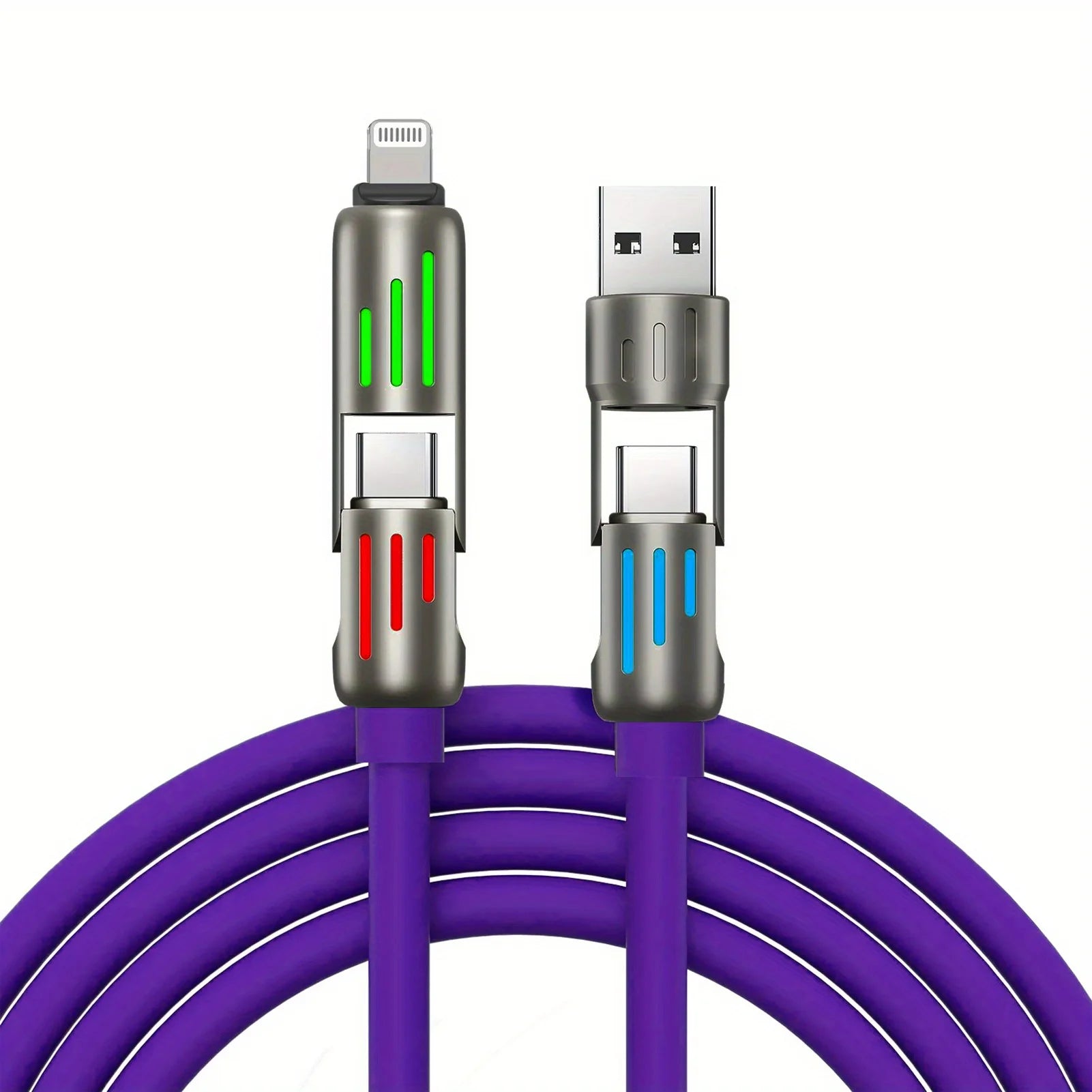 100W Super Fast Charge 4in1 Functional USB Type C Liquid Silicone Aluminum Alloy Data Cable