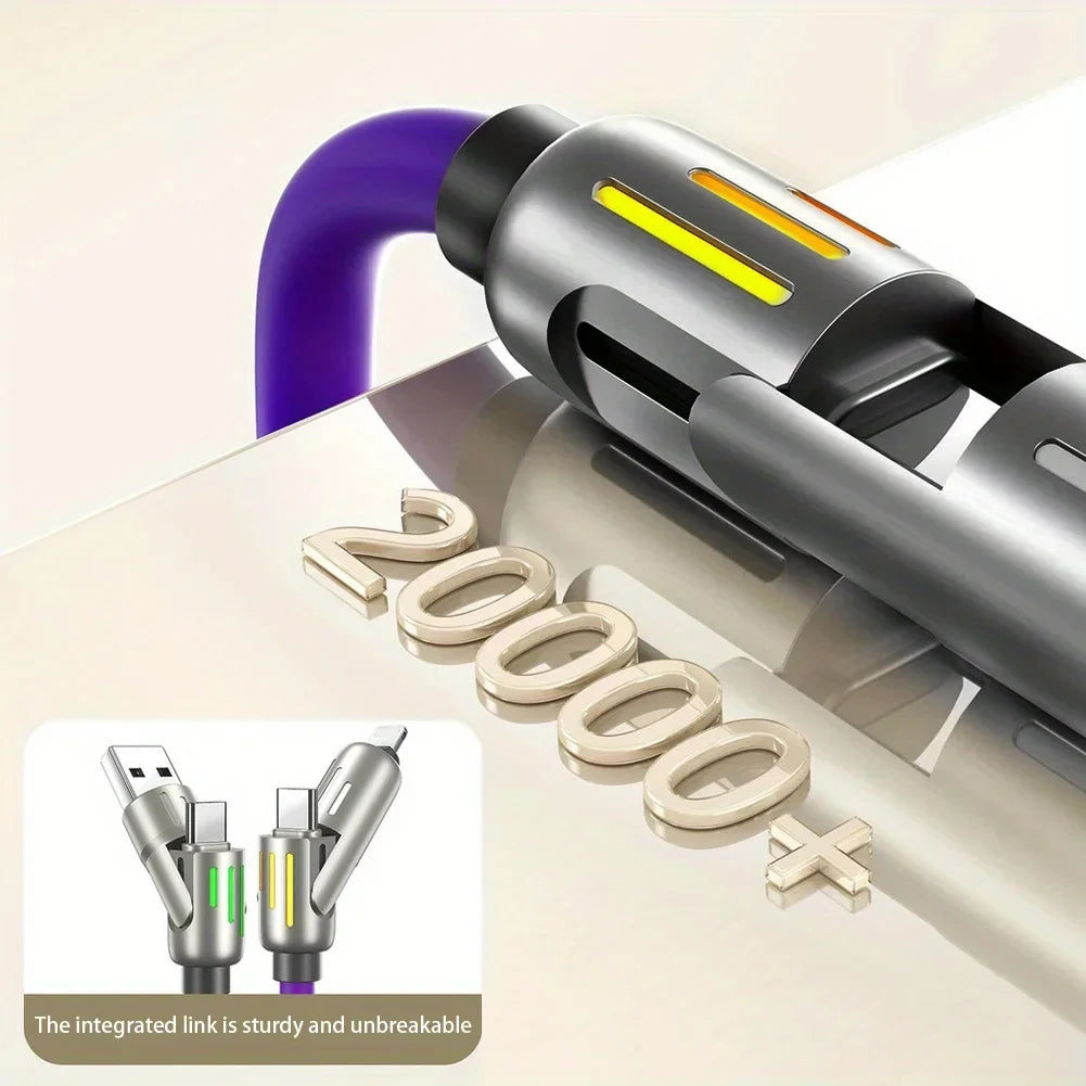 100W Super Fast Charge 4in1 Functional USB Type C Liquid Silicone Aluminum Alloy Data Cable