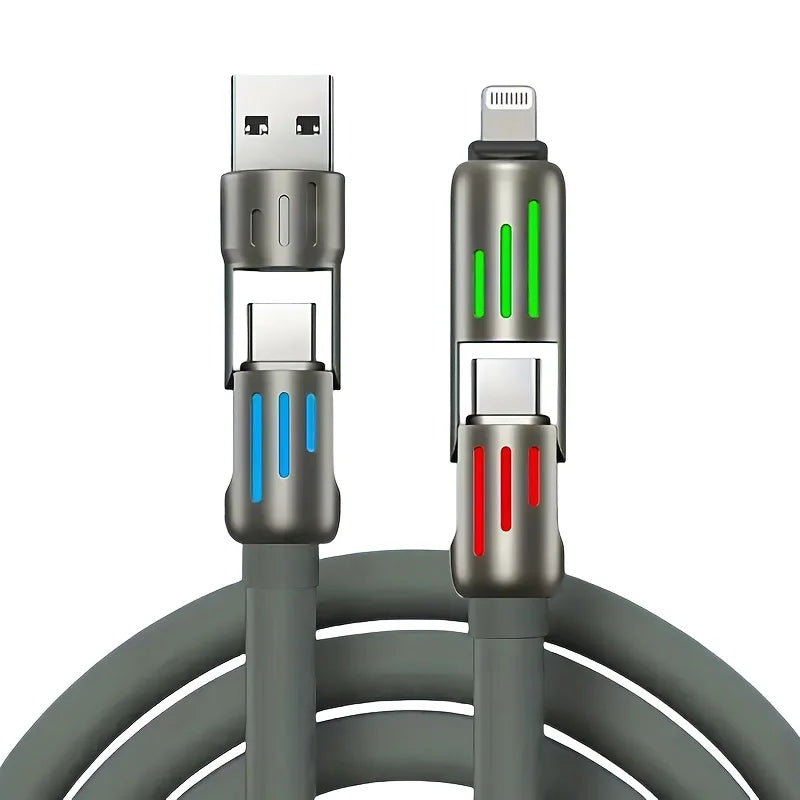 100W Super Fast Charge 4in1 Functional USB Type C Liquid Silicone Aluminum Alloy Data Cable